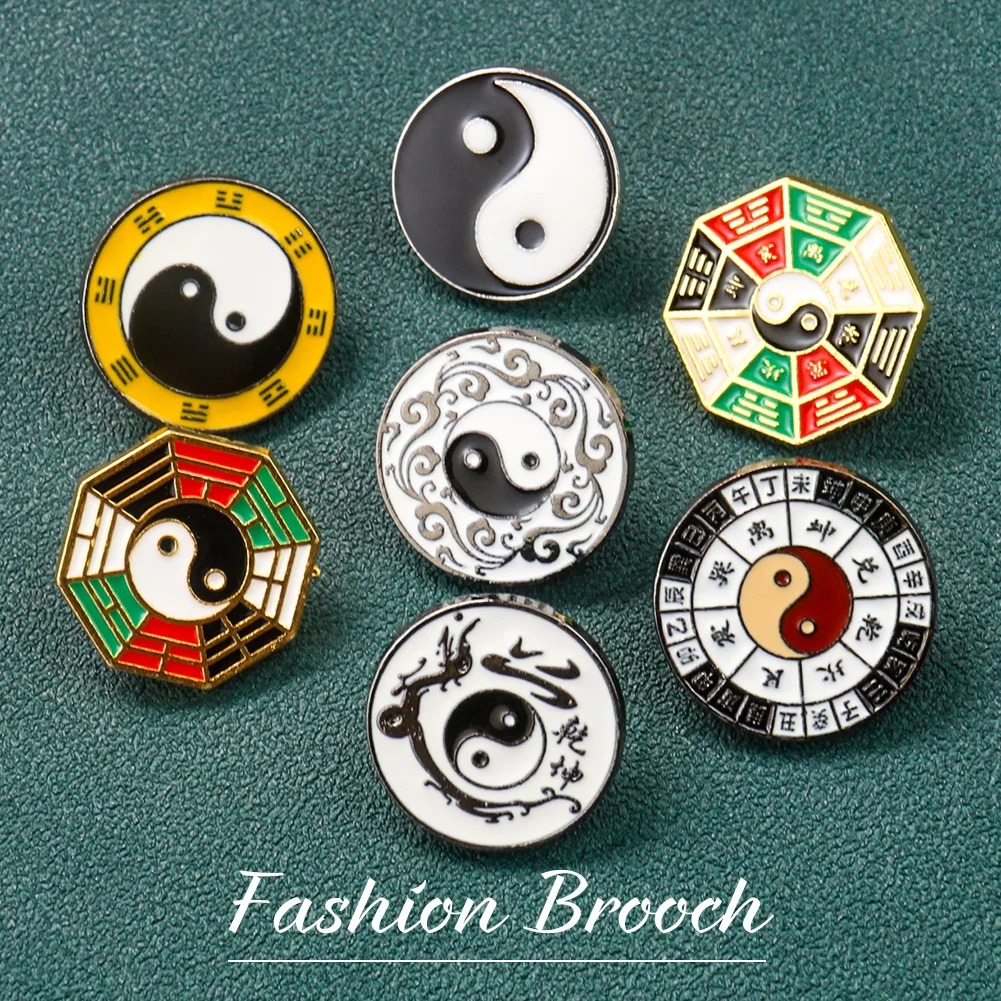 Hunting Outdoor Shirts - Yin Yang Symbol Metal Brooch Circular